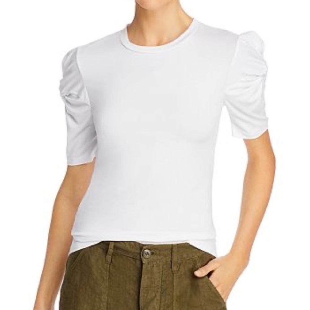 NWT FRAME White Twisted Sleeve White T-Shirt
